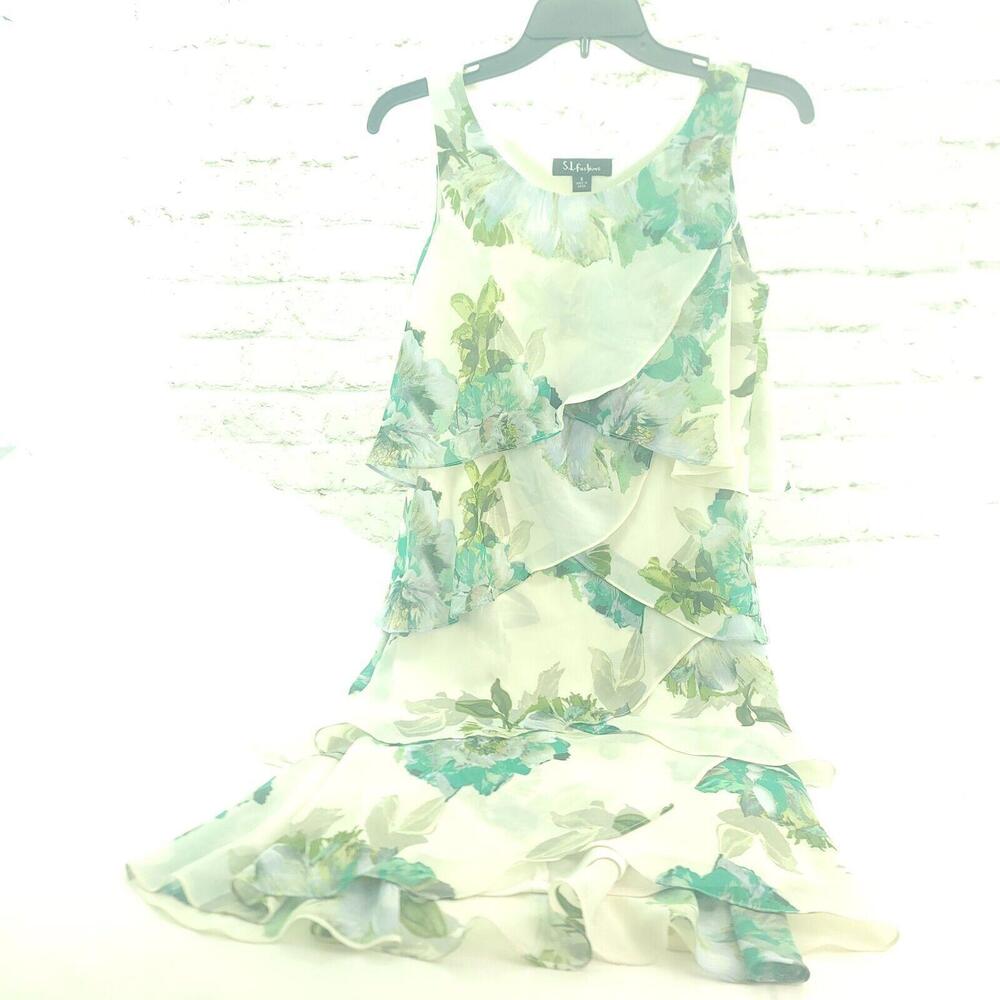 SL Fashions Layered Floral Size 8 Sleeveless Dress